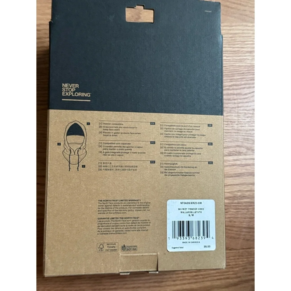 The North Face Whimzy Powder Hood TNF Mallard S/M Fleece Balaclava Ski Mask New